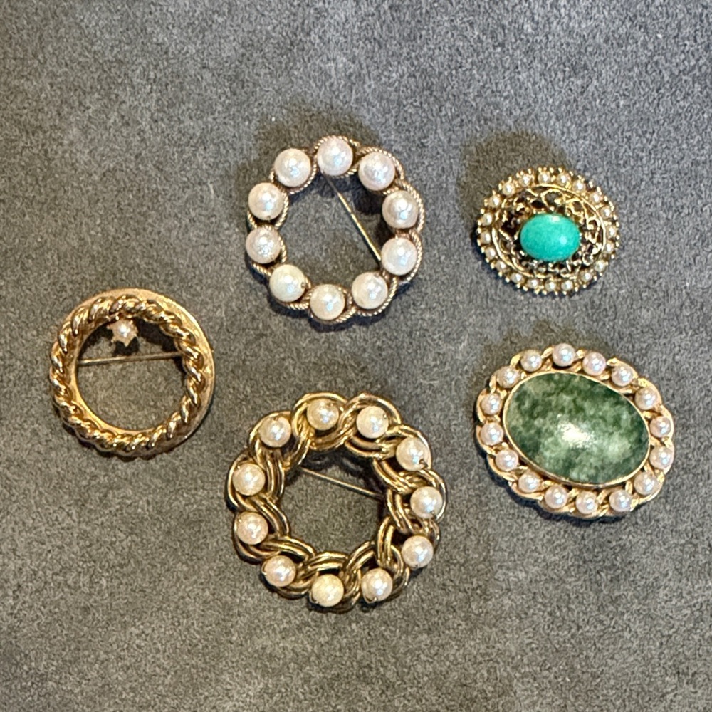 Gold-Tone and Pearl Wreath Brooches